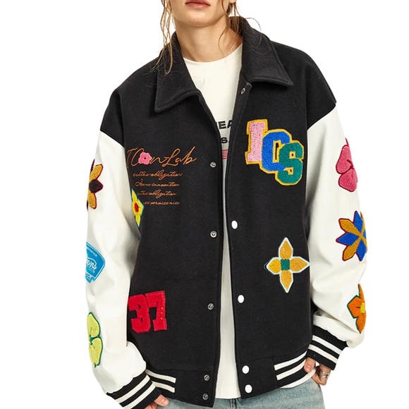 Jackets & Blazers - Iconslab Flower Contrast Lapel Baseball Jersey bomber Varsity Jacket NWT